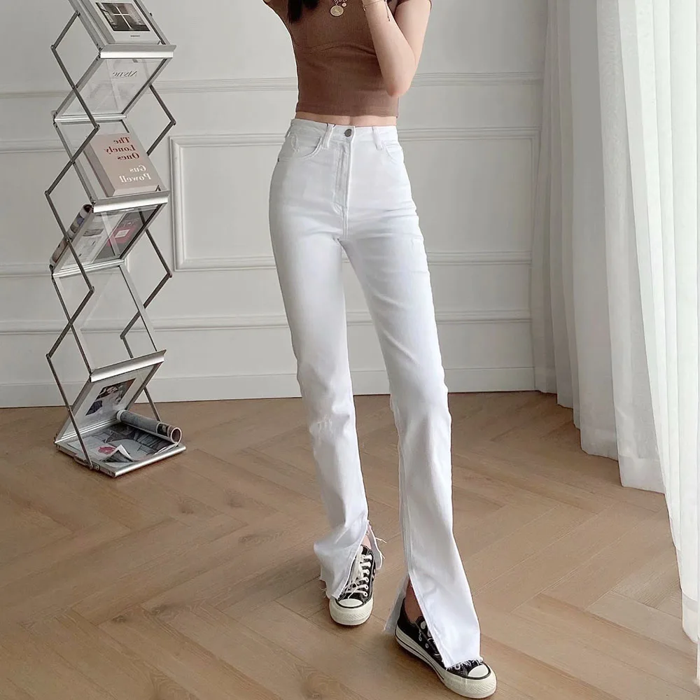 Женские прямые брюки DiYiG, белые узкие джинсы с высокой талией и разрезом, лето 2021 
Женские прямые брюки DiYiG, белые узкие джинсы с высокой талией и разрезом, лето 2021