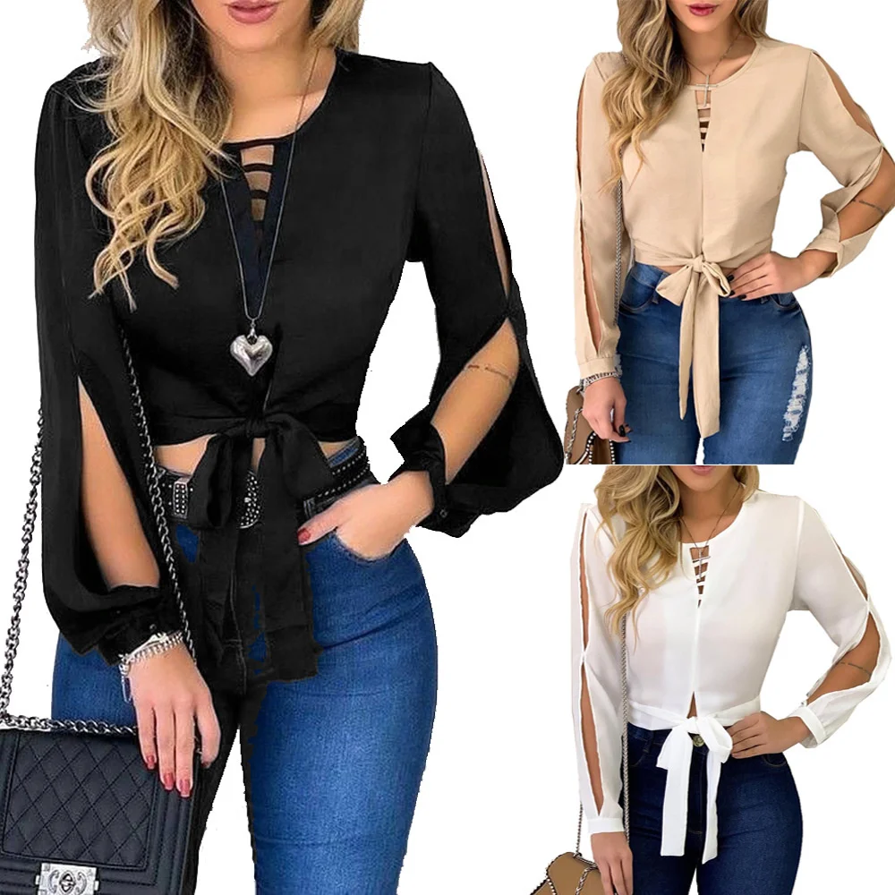 2021 Hollowed Out Lace Up Exposed Navel Long Sleeve Round Neck Women's Top Sexy T-shirt
2021 Hollowed Out Lace Up Exposed Navel Long Sleeve Round Neck Women's Top Sexy T-shirt