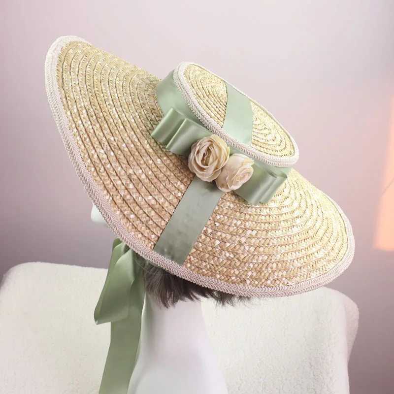Vintage French Victorian Sweet Elegant Lolita Wheat-straw Flat Top Hat Sweet Female Straw hat Rose Bow Bandge Large eave Sunhat
Vintage French Victorian Sweet Elegant Lolita Wheat-straw Flat Top Hat Sweet Female Straw hat Rose Bow Bandge Large eave Sunhat