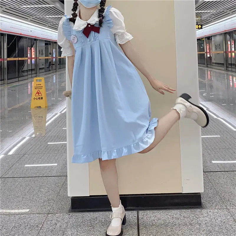 Women Dresses Ruffles Sleeveless Bow Preppy Student Lolita Prairie Sweet Harajuku Loose Casual Feminino Girls Ball Gown
Women Dresses Ruffles Sleeveless Bow Preppy Student Lolita Prairie Sweet Harajuku Loose Casual Feminino Girls Ball Gown