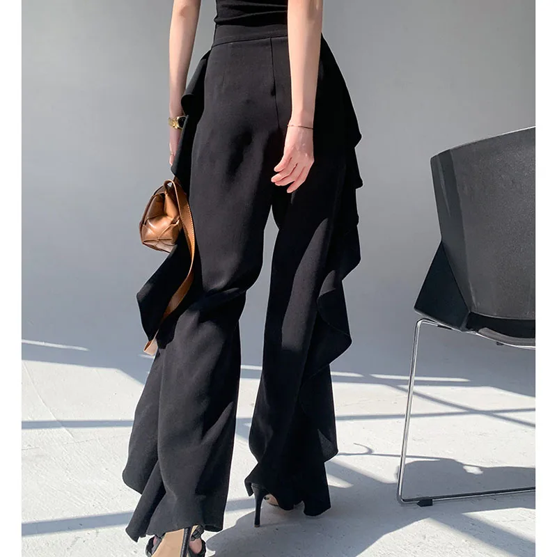 HARLEYFASHION Black Women Personality Casual Side Ruffle Design Trouser Streetwear Loose High Waist Quality Wide Leg Pants 
HARLEYFASHION Black Women Personality Casual Side Ruffle Design Trouser Streetwear Loose High Waist Quality Wide Leg Pants