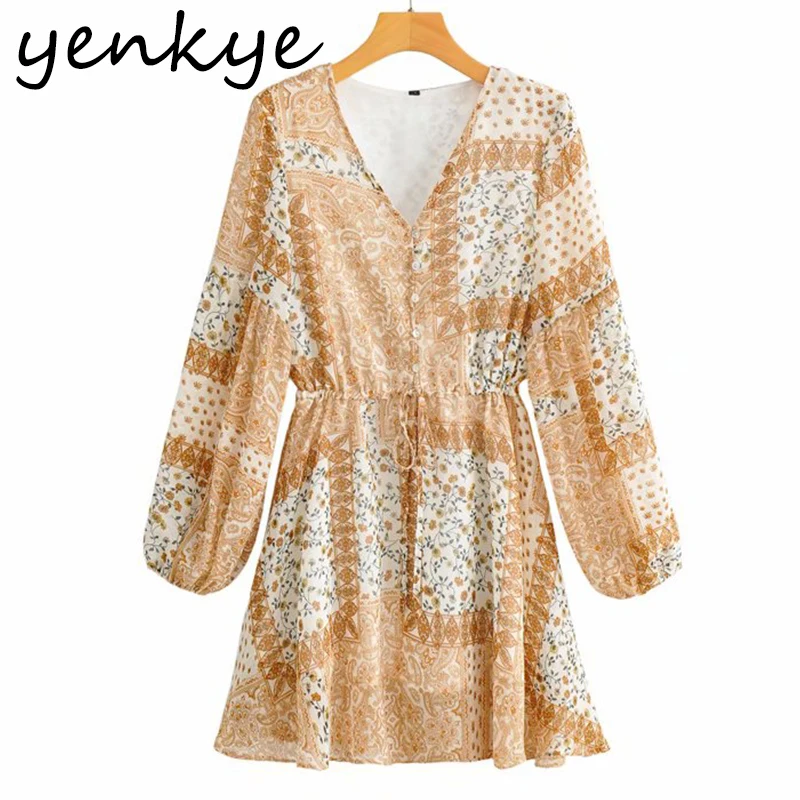 YENKYE Floral Print Holiday Summer Dress 2021 Women V Neck Long Sleeve Drawstring Waist A-line Chiffon Casual Dress Short Robe
YENKYE Floral Print Holiday Summer Dress 2021 Women V Neck Long Sleeve Drawstring Waist A-line Chiffon Casual Dress Short Robe