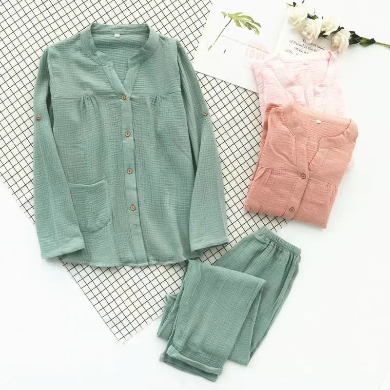 Весенняя Осенняя Пижама женская хлопковая марлевая Пижама 2 шт./компл. Милая женская одежда для сна с отложным воротником
Весенняя Осенняя Пижама женская хлопковая марлевая Пижама 2 шт./компл. Милая женская одежда для сна с отложным воротником