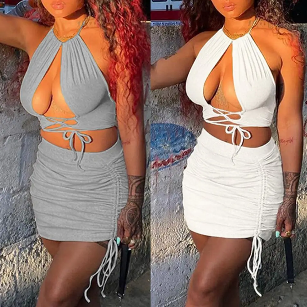 2Pcs/Set Skirt Suits Breathable Comfortable Polyester High Elastic Halter Sleeveless Ruched Crop Top Set for Party
2Pcs/Set Skirt Suits Breathable Comfortable Polyester High Elastic Halter Sleeveless Ruched Crop Top Set for Party