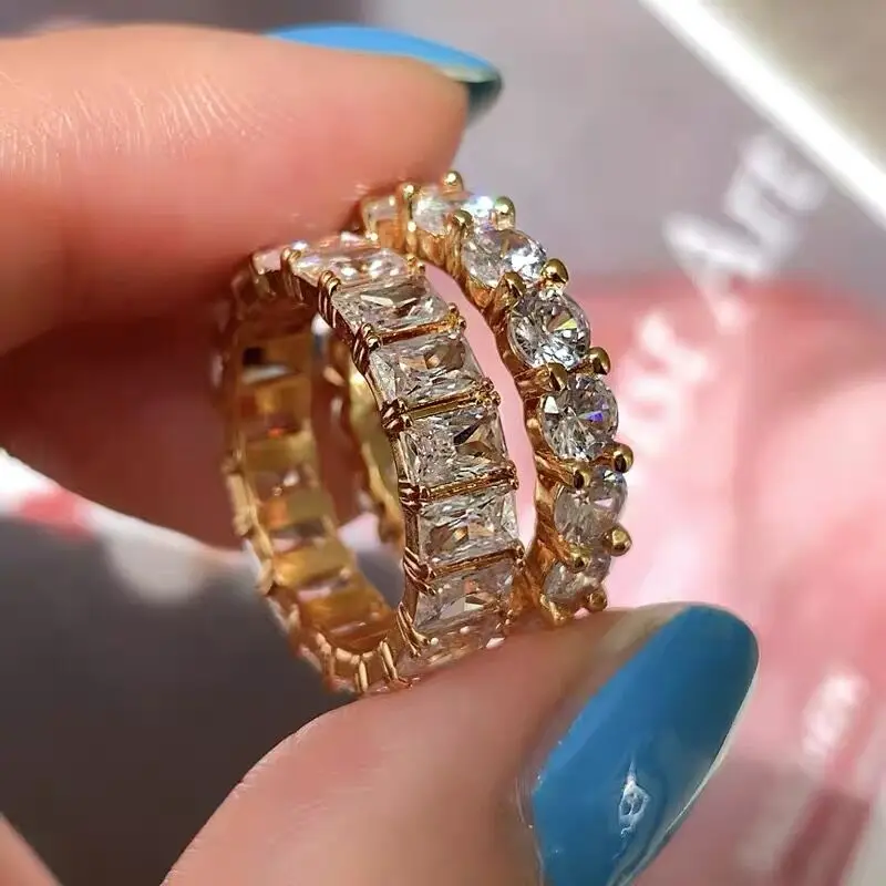 

Handmade Lovers infinity Band Diamond ring 925 Sterling silver Engagement wedding rings for women men 4mm zircon crystal Bijoux