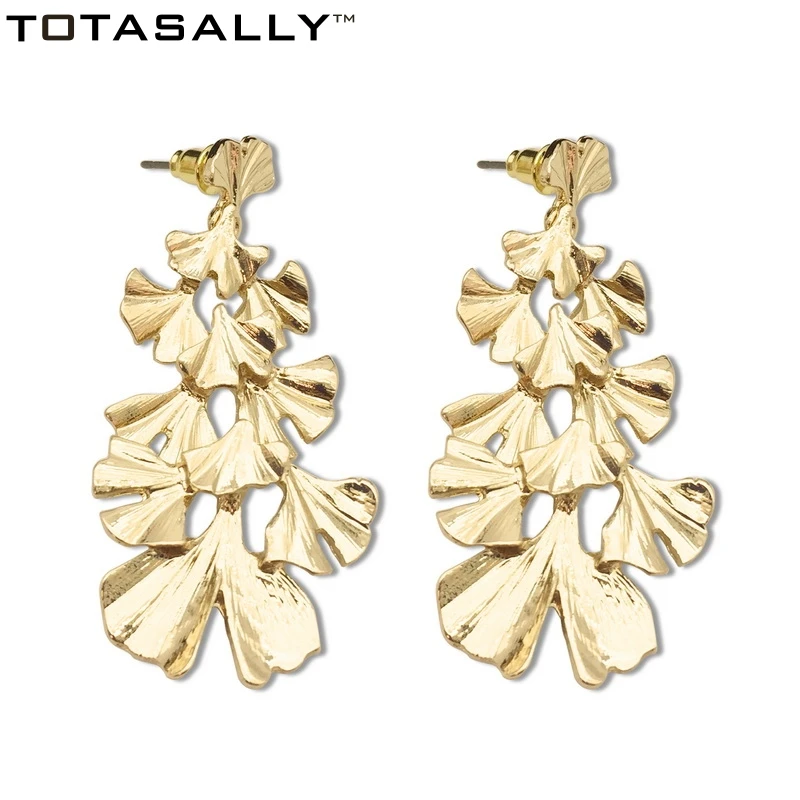 

TOTASALLY fashion gold color gingko leaves dangle Earrings for Women drop Earring Jewelery Pendientes Aretes De Mujer