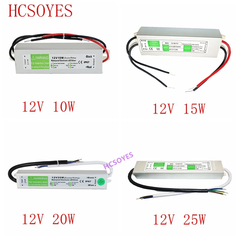 

AC110V-220V to DC12V 24V Power Supply 10W 15W 20W 25W IP67 Waterproof LED Transformer Electronic Aluminum alloy Driver