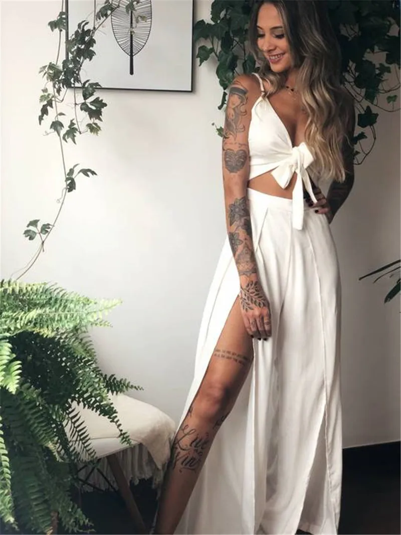 2 Pieces Suit Set, Women s Solid Color Deep V-Neck Short Vest+ Long Loose Pants for Summer
2 Pieces Suit Set, Women s Solid Color Deep V-Neck Short Vest+ Long Loose Pants for Summer
