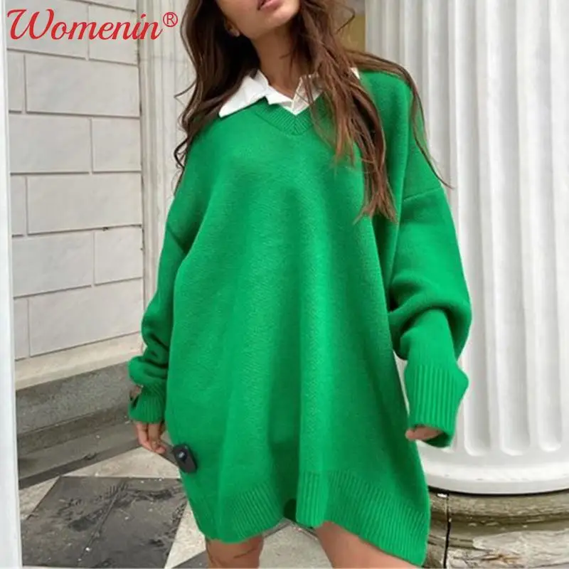 Knitted V-neck Solid Dresses For Women 2021 Pullover New Women's Dress Casual Loose Long Sleeve Elegant Autumn Female Sweater
Knitted V-neck Solid Dresses For Women 2021 Pullover New Women's Dress Casual Loose Long Sleeve Elegant Autumn Female Sweater