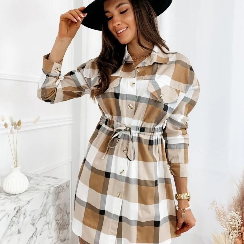 New Waist Plaid Shirt Dress Casual Lapel Single-Breasted High Waist Lace-Up Mini Dress Slim Long Sleeve A-Line Dresses Femme
New Waist Plaid Shirt Dress Casual Lapel Single-Breasted High Waist Lace-Up Mini Dress Slim Long Sleeve A-Line Dresses Femme