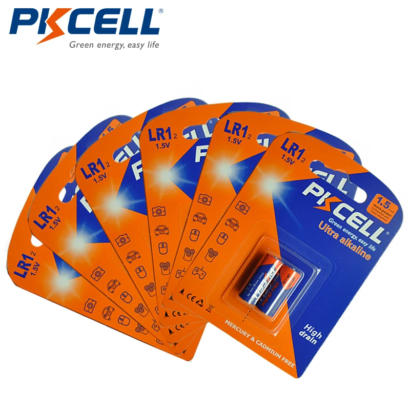 

12 шт./6 карт, щелочная батарея PKCELL 1,5 в, размер N LR1 E90 MN9100 910A AM5, первичные сухие батареи для гарнитуры Bluetooth