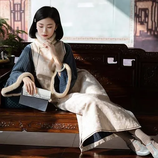 2022 vintage republic of china style women qipao dress two piece set stand up collar inverted large sleeve winter warm cheongsam
2022 vintage republic of china style women qipao dress two piece set stand up collar inverted large sleeve winter warm cheongsam
