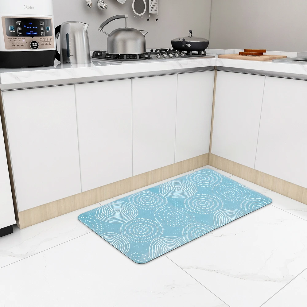 

20 "x 36" x 1.9cm kitchen mat rectangular, fold in half, striped, cyan