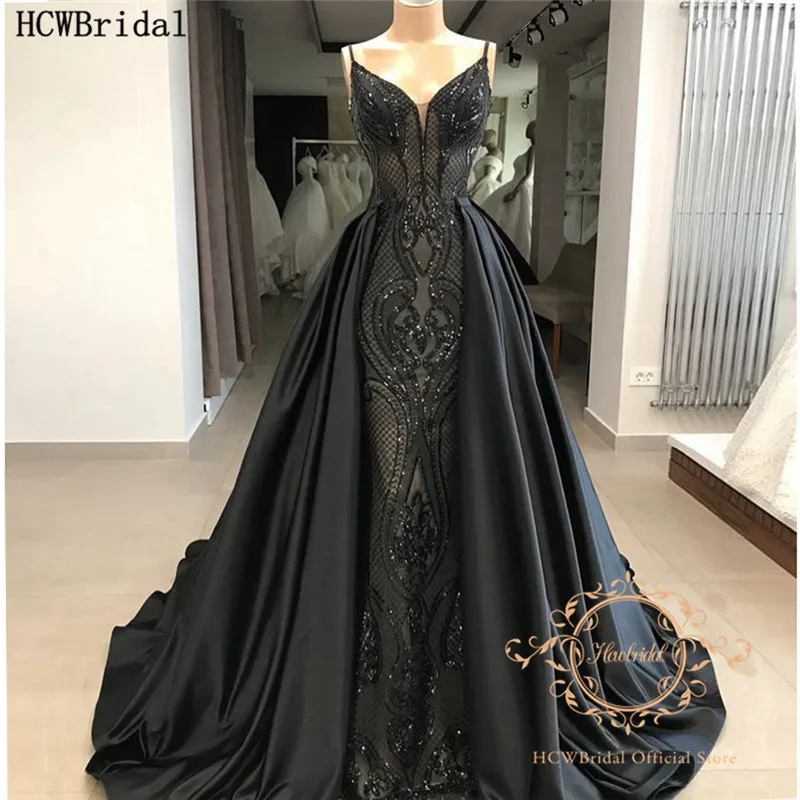 Black Mermaid Long Dress Evening Detachable Train Sweetheart Spaghetti Straps Sexy Lace Arabic Evening Gowns Customize
Black Mermaid Long Dress Evening Detachable Train Sweetheart Spaghetti Straps Sexy Lace Arabic Evening Gowns Customize