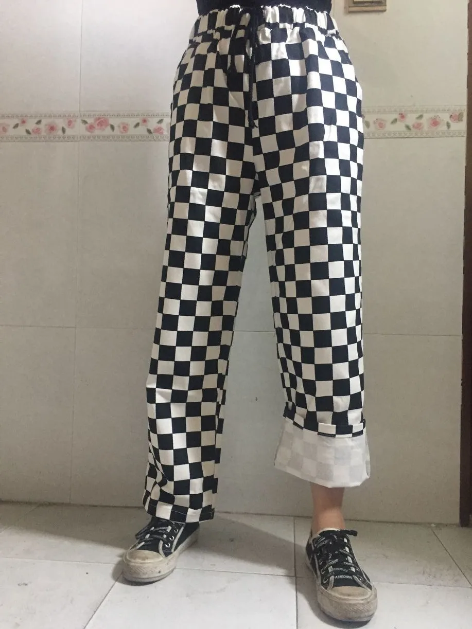 Ремень шнурок в клетку с высокой талией|casual wide leg pants|wide pantsleg pants |