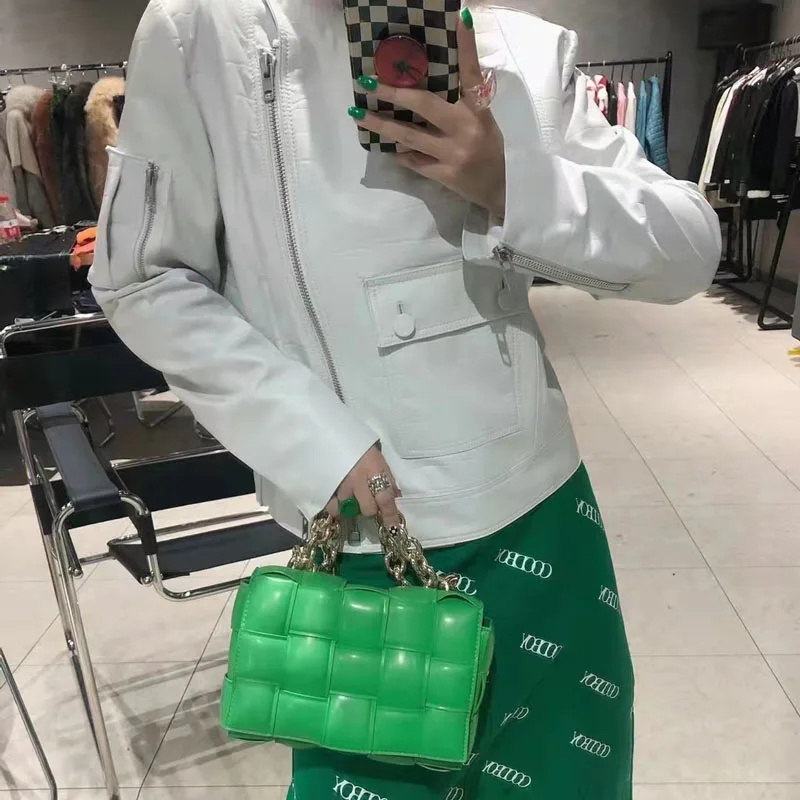 Genuine Leather Jacket Short Length Women Coat Spring Crocodile Sheepskin Letters Decorate Casual Style Clothes Loose | Женская одежда