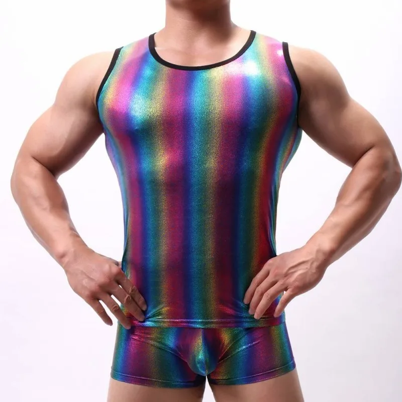 Fashion Rainbow Stripes Tank Tops Men Sleeves Shirt Fitness Mens Night Club Wear Undershirt Singlet Clothing For Man 
Fashion Rainbow Stripes Tank Tops Men Sleeves Shirt Fitness Mens Night Club Wear Undershirt Singlet Clothing For Man