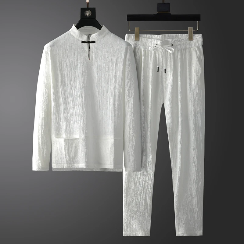 Костюм мужской в китайском стиле, роскошный Повседневный модный приталенный спортивный костюм с воротником-стойкой и длинными рукавами, 3XL 
Костюм мужской в китайском стиле, роскошный Повседневный модный приталенный спортивный костюм с воротником-стойкой и длинными рукавами, 3XL