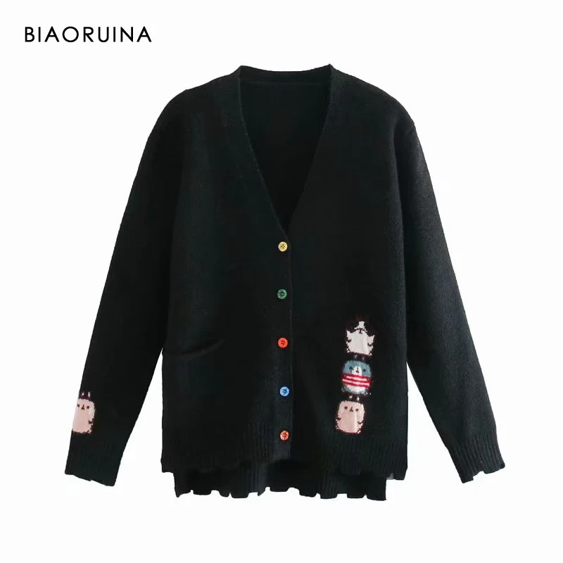 Женский вязаный кардиган BIAORUINA, яркий однобортный Свободный кардиган с V-образным вырезом, универсальный Повседневный свитер с мультяшной в...
Женский вязаный кардиган BIAORUINA, яркий однобортный Свободный кардиган с V-образным вырезом, универсальный Повседневный свитер с мультяшной в...