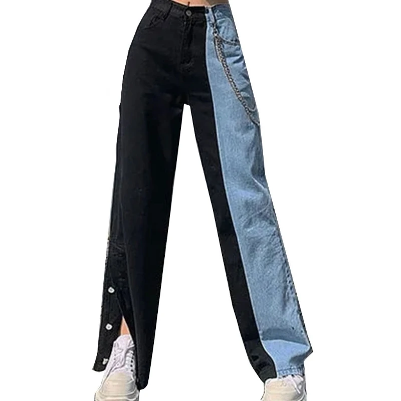 Women Summer Vintage Wide Leg Straight Jeans Irregular Color Block High Waist Denim Pants Buttons Split Hem Harajuku Metal Y1AC
Women Summer Vintage Wide Leg Straight Jeans Irregular Color Block High Waist Denim Pants Buttons Split Hem Harajuku Metal Y1AC