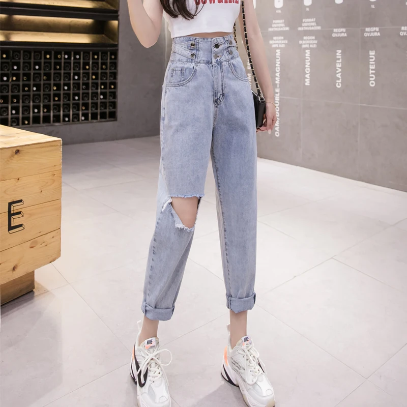 Children Korean-style with Holes Jeans Straight Loose Thin High-waisted Beggar Harem Pants Slimming Ankle-Length Dad 
Children Korean-style with Holes Jeans Straight Loose Thin High-waisted Beggar Harem Pants Slimming Ankle-Length Dad