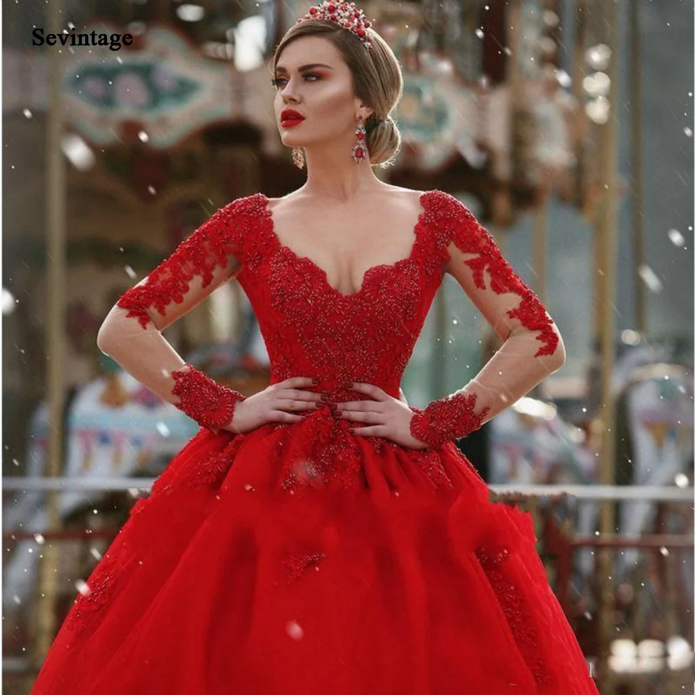 Sevintage Red A-Line Appliques Lace Evening Dress Long Sleeve Prom Dresses Sexy Deep V-Neck Women Formal Party Gowns Plus Size
Sevintage Red A-Line Appliques Lace Evening Dress Long Sleeve Prom Dresses Sexy Deep V-Neck Women Formal Party Gowns Plus Size