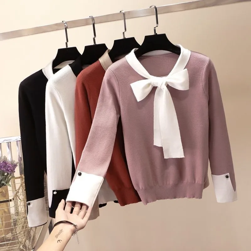 2020 New Autumn Winter Sweater Knitted Pullover Long Sleeve Bow tie Knitwear Fashion Slim Casual Women Jumper Pull Femme P536
2020 New Autumn Winter Sweater Knitted Pullover Long Sleeve Bow tie Knitwear Fashion Slim Casual Women Jumper Pull Femme P536