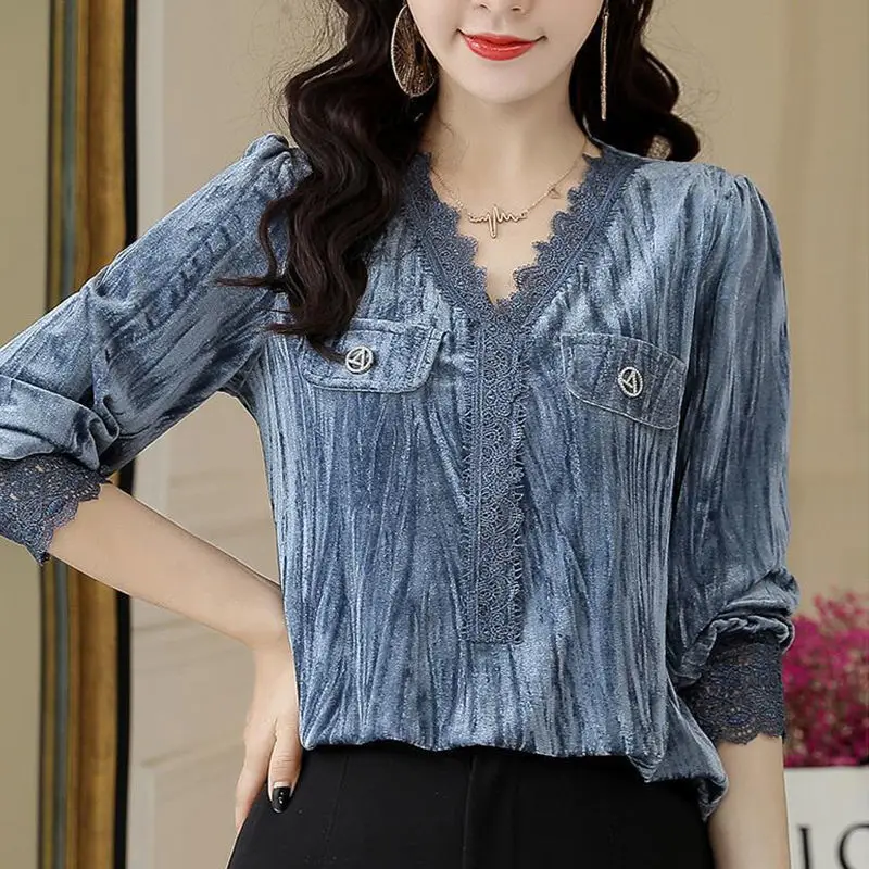 2021 Women's Spring Autumn Style Pleuche Blouses Shirt Women's Pockets Solid Color V-Neck Long Sleeve Casual Pleuche Tops
2021 Women's Spring Autumn Style Pleuche Blouses Shirt Women's Pockets Solid Color V-Neck Long Sleeve Casual Pleuche Tops