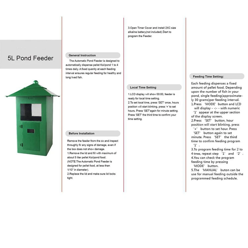 5L Large Capacity Timing Automatic Fish Feeder for Aquarium Pond Fish Pond Automatic Feeder Outdoor Rainproof Pond Feeding Machi
5L Large Capacity Timing Automatic Fish Feeder for Aquarium Pond Fish Pond Automatic Feeder Outdoor Rainproof Pond Feeding Machi