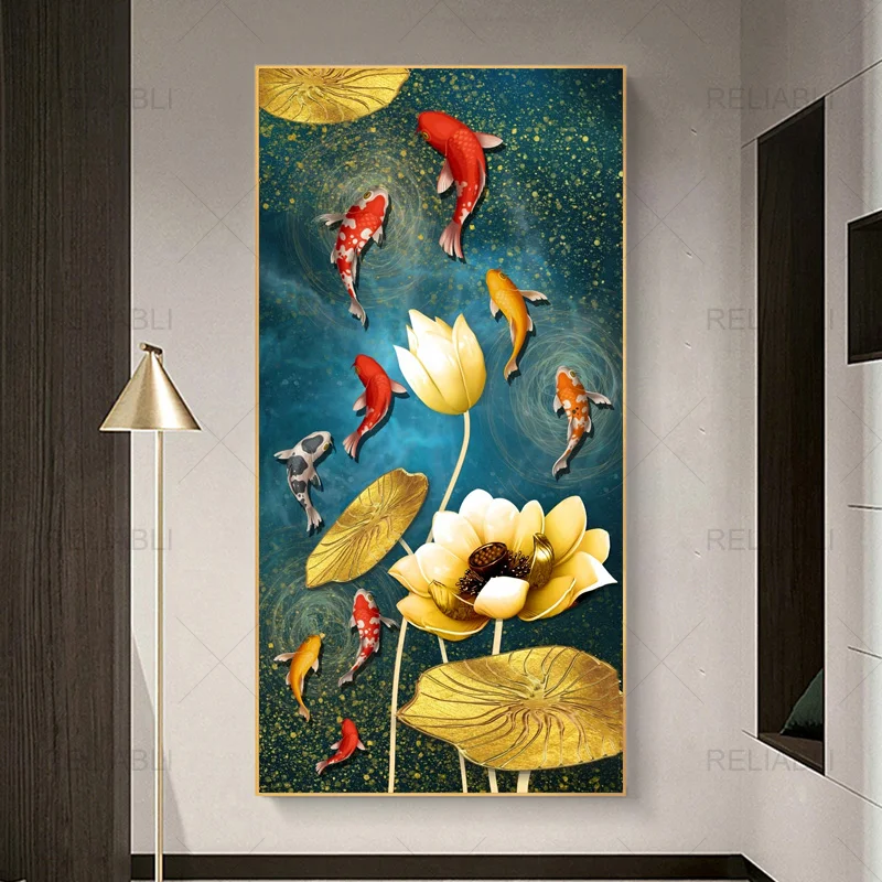 Modern Golden Lotus with Koi Fish Abstract Canvas Painting Posters and Prints Wall Pictures for Gallery, Living Room Decoration
Modern Golden Lotus with Koi Fish Abstract Canvas Painting Posters and Prints Wall Pictures for Gallery, Living Room Decoration