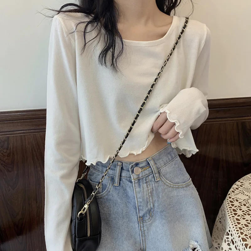 White Neck Long Sleeve Knitted T-shirt Women's Early Autumn 2021 New Design Sense of Loose Short Bottomed Top
White Neck Long Sleeve Knitted T-shirt Women's Early Autumn 2021 New Design Sense of Loose Short Bottomed Top