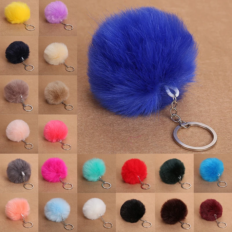 Faux Fur Keychain pompom Ball Car Key Chain Soft Ring Pink Black Handbag Accessories Pendant Decoration | Украшения и аксессуары
