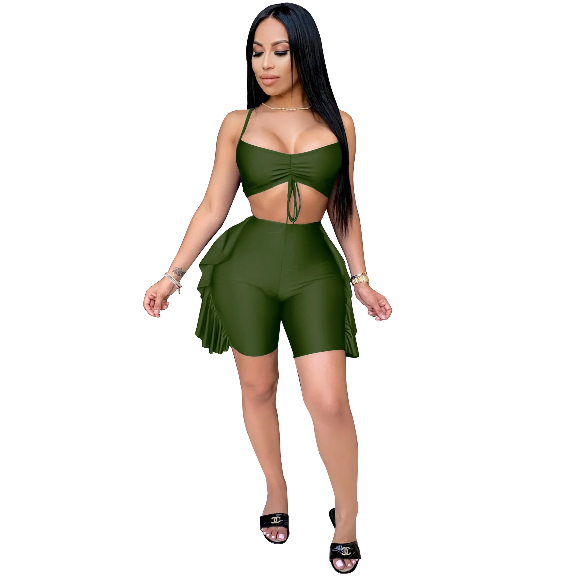 FNOCE Cross-border Foreign Trade Ladies Suspender Shorts Suit Spring And Summer Navel Open Back Fashion Casual Sports Suit
FNOCE Cross-border Foreign Trade Ladies Suspender Shorts Suit Spring And Summer Navel Open Back Fashion Casual Sports Suit