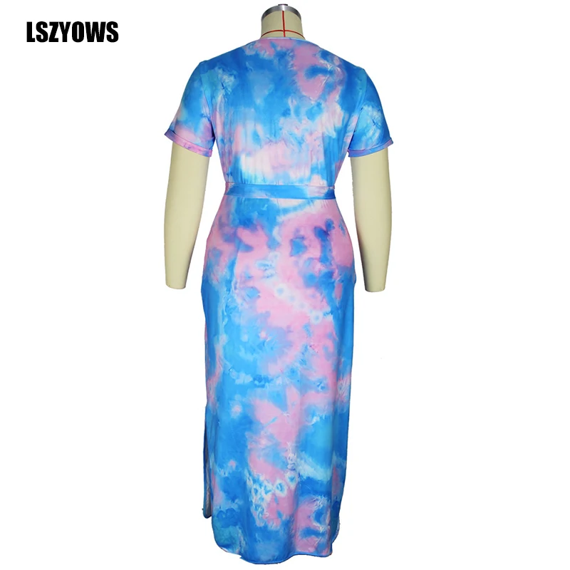 4xl Plus Size Dress Summer Women O Neck Short Sleeve Sashes Tie Dye Print Long Dresses Casual Side Split Ladies Tunic Maxi Dress
4xl Plus Size Dress Summer Women O Neck Short Sleeve Sashes Tie Dye Print Long Dresses Casual Side Split Ladies Tunic Maxi Dress