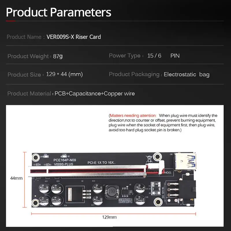 VER009S Plus PCI-E Riser Card PCI Express 1X to 16X USB 3.0 Cable SATA to 6Pin Connector for Graphics Video Card 
VER009S Plus PCI-E Riser Card PCI Express 1X to 16X USB 3.0 Cable SATA to 6Pin Connector for Graphics Video Card