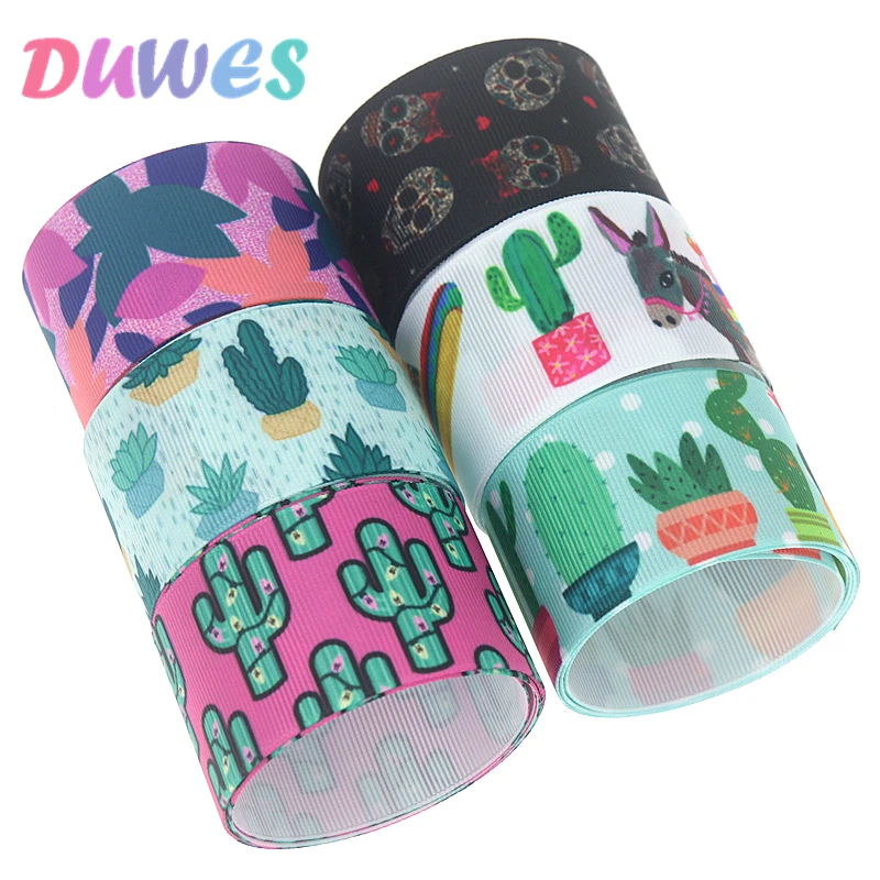 

DUWES 1.5'' 50yards cactus skull mexico Printed Grosgrain Ribbon Accessory Hairbow Headwear Decoration DIY Wholesale 38mm D1134