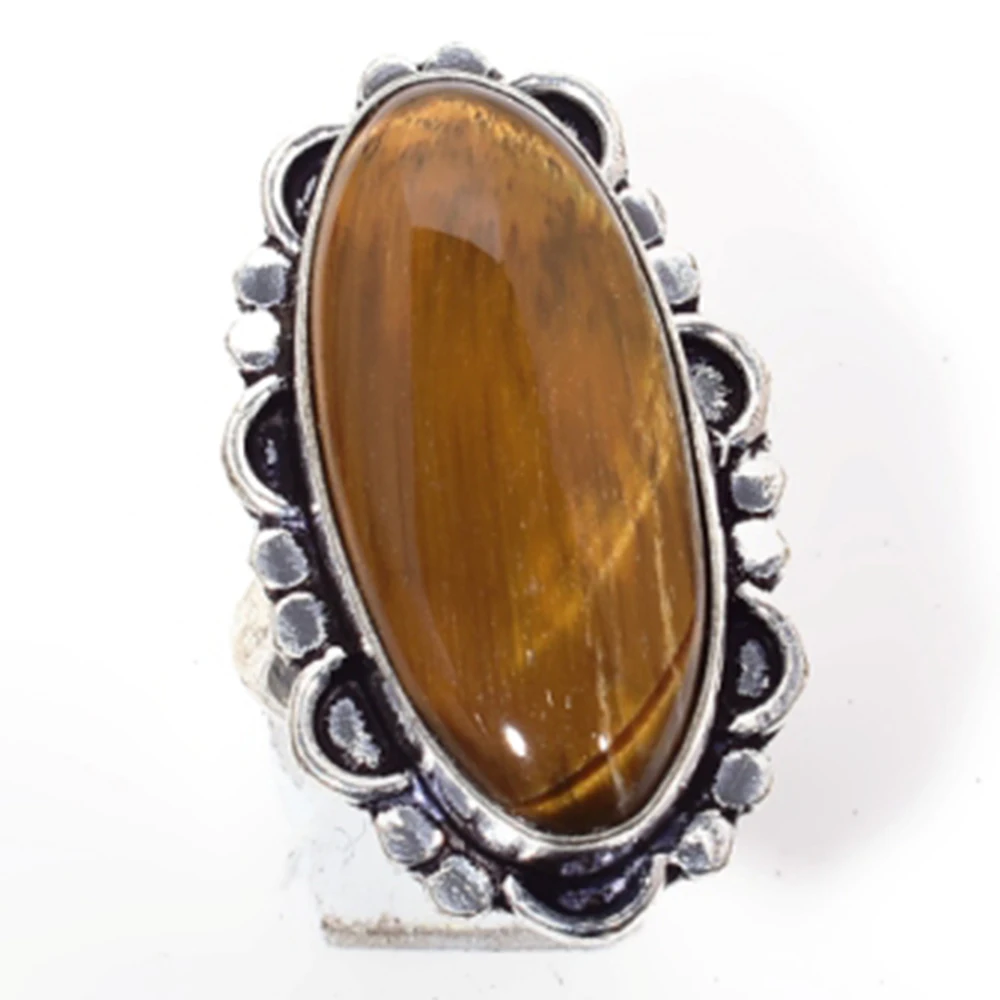

Подлинное кольцо с тигровым глазом серебряное покрытие над медью, ручная работа женские ювелирные изделия подарок США размер 7,75, R6492