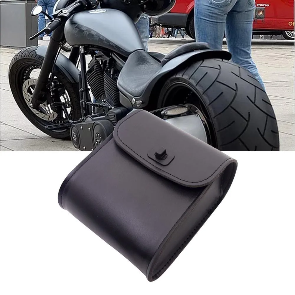 1 Pcs Modification Motorcycle Black Leather Motorbike Saddle Bag Easy To Install