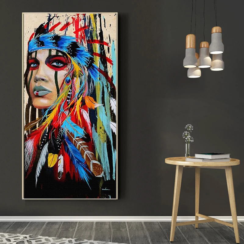 Pop Art Indian Girl Canvas Paintings Watercolor Indian Woman with Feather Posters and Prints Wall Art Picture Home Decoration
Pop Art Indian Girl Canvas Paintings Watercolor Indian Woman with Feather Posters and Prints Wall Art Picture Home Decoration