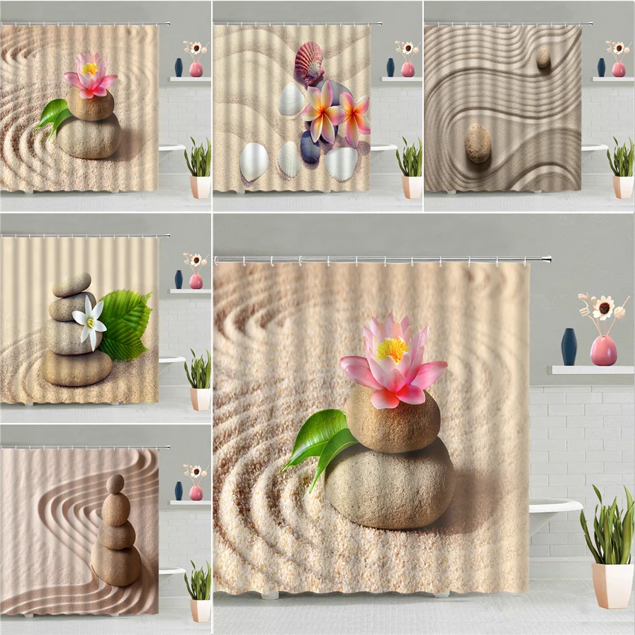 Beach Zen Stone Shower Curtain Sets Millstone Purple Pink White Flowers Orchid Green Leaves Ocean Starfish Bathtub Decor Screens
Beach Zen Stone Shower Curtain Sets Millstone Purple Pink White Flowers Orchid Green Leaves Ocean Starfish Bathtub Decor Screens