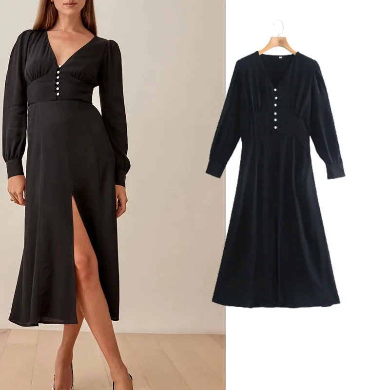 Xypskh Za Women Autumn New Fashion French Slim Front split Party Midi Dress Vintage V-neck Long sleeve Female Dresses Vestidos
Xypskh Za Women Autumn New Fashion French Slim Front split Party Midi Dress Vintage V-neck Long sleeve Female Dresses Vestidos