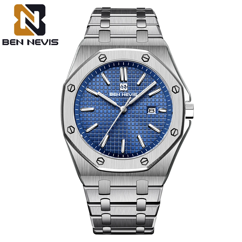 

Ben Nevis Mens Watches Steel/Leather Band Fashion Luxury Sports Quartz Watch For Man Calendar Male Clock reloj hombre Wristwatch