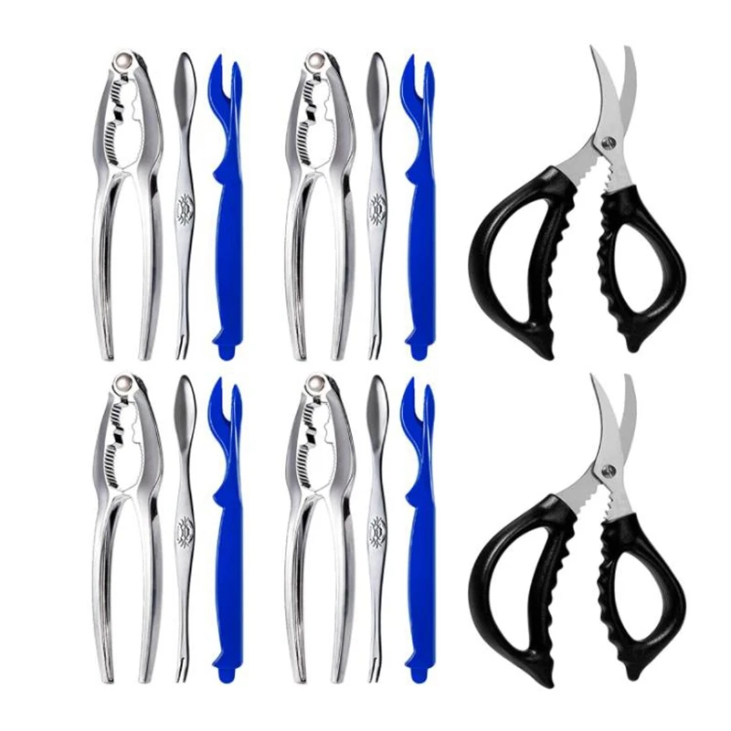 14 Pcs Crab Crackers and Tools Including 4 Crab Crackers, 4 Blue Lobster Forks, 4 Crab Leg Forks and 2 Seafood Scissors 
14 Pcs Crab Crackers and Tools Including 4 Crab Crackers, 4 Blue Lobster Forks, 4 Crab Leg Forks and 2 Seafood Scissors