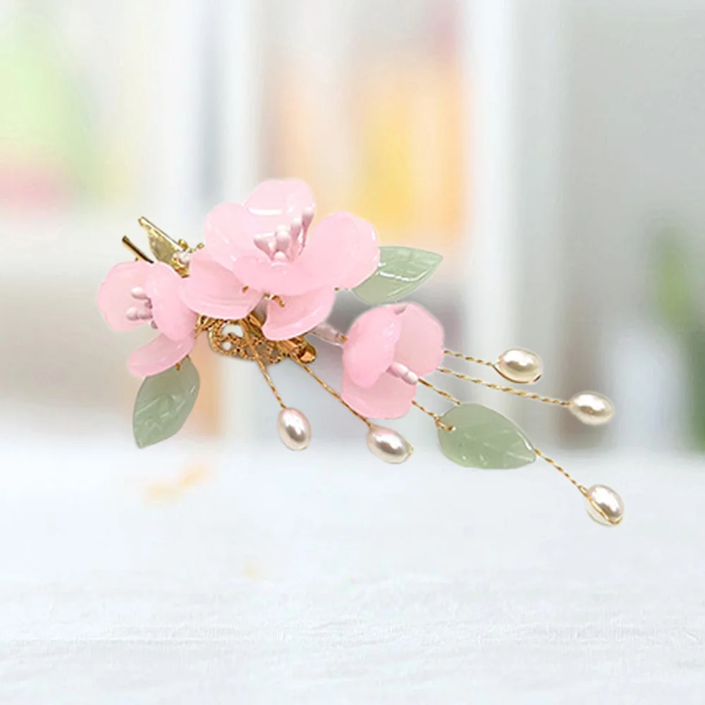 

1pc Chinese Style Hair Clip Imitated Jade Flower Pearl Inlaid Barrette Hair Accessories (Style A)