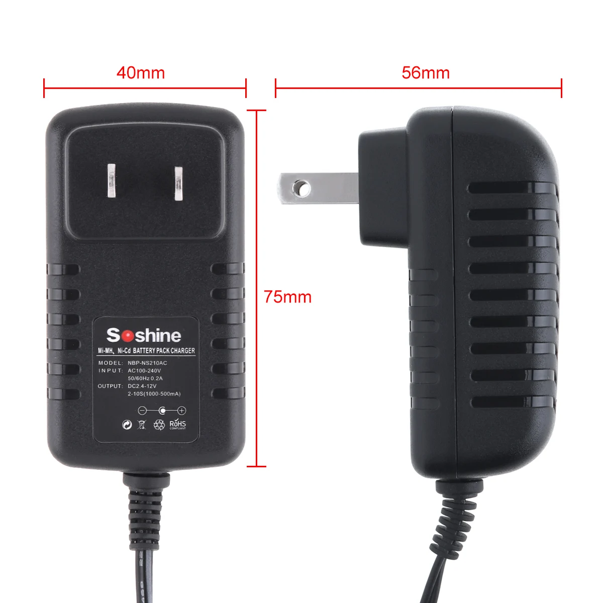 Soshine AC 100-240V 0.2A US/EU Plug DC 2.4-12V Power Supply Travel 2.1 Power Adapter for Ni-MH/Ni-Cd Battery Pack Charger
Soshine AC 100-240V 0.2A US/EU Plug DC 2.4-12V Power Supply Travel 2.1 Power Adapter for Ni-MH/Ni-Cd Battery Pack Charger