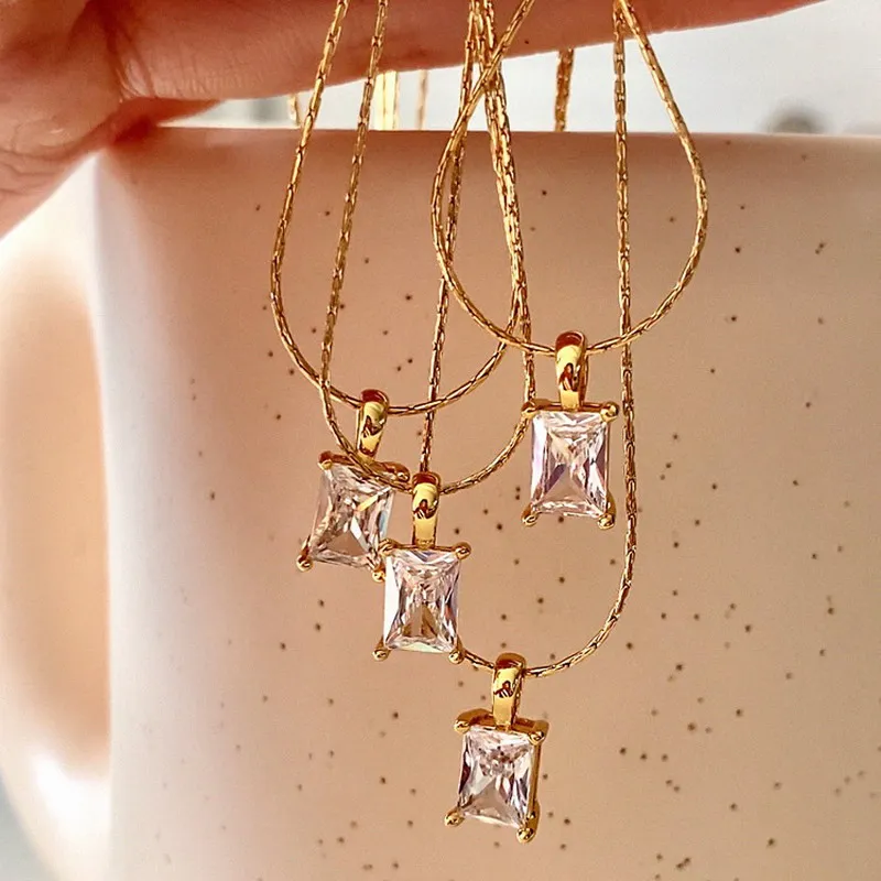 Retro Crystal Square Stone Pendant Necklace Stainles Steel Chain Necklace For Women Girls Charm Zirconia Jewelry Stone Necklace
Retro Crystal Square Stone Pendant Necklace Stainles Steel Chain Necklace For Women Girls Charm Zirconia Jewelry Stone Necklace