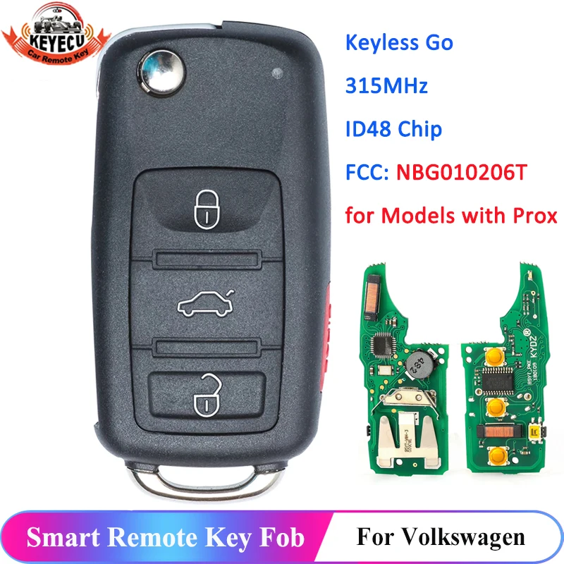 KEYECU дистанционный ключ 3 + 1 кнопка 315 МГц для Volkswagen 2011 2012 2013 2014 2015 2016 2017 (модели с Prox)