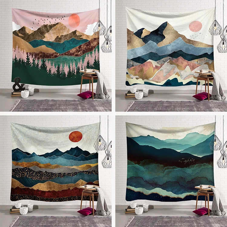 

Sunset Tapestry Forest Tree Mountain Tapestry Wall Hanging Psychedelic Nature Landscape Home Decoration aesthetic room decor
