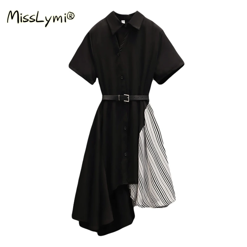 4XL Plus Size Women Black Asymmetric Shirt Dress Summer 2021 Hollow Out Turn-down Collar Short Sleeve Patchwork Striped Dresses
4XL Plus Size Women Black Asymmetric Shirt Dress Summer 2021 Hollow Out Turn-down Collar Short Sleeve Patchwork Striped Dresses