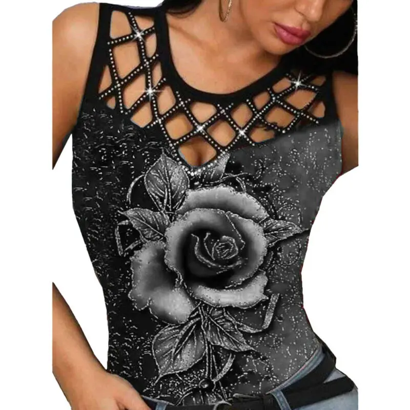 Woman T-shirts 2021 Summer Sexy Rose Print Tank Top Vest Ladies Tops Beading T Shirt Sleeveless Woman Tshirts
Woman T-shirts 2021 Summer Sexy Rose Print Tank Top Vest Ladies Tops Beading T Shirt Sleeveless Woman Tshirts